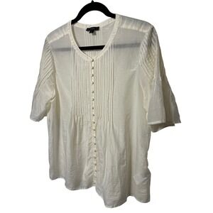 J. Crew Women's Pintuck Pleated Silk Blend‎ Button Front Blouse Ivory Size Large